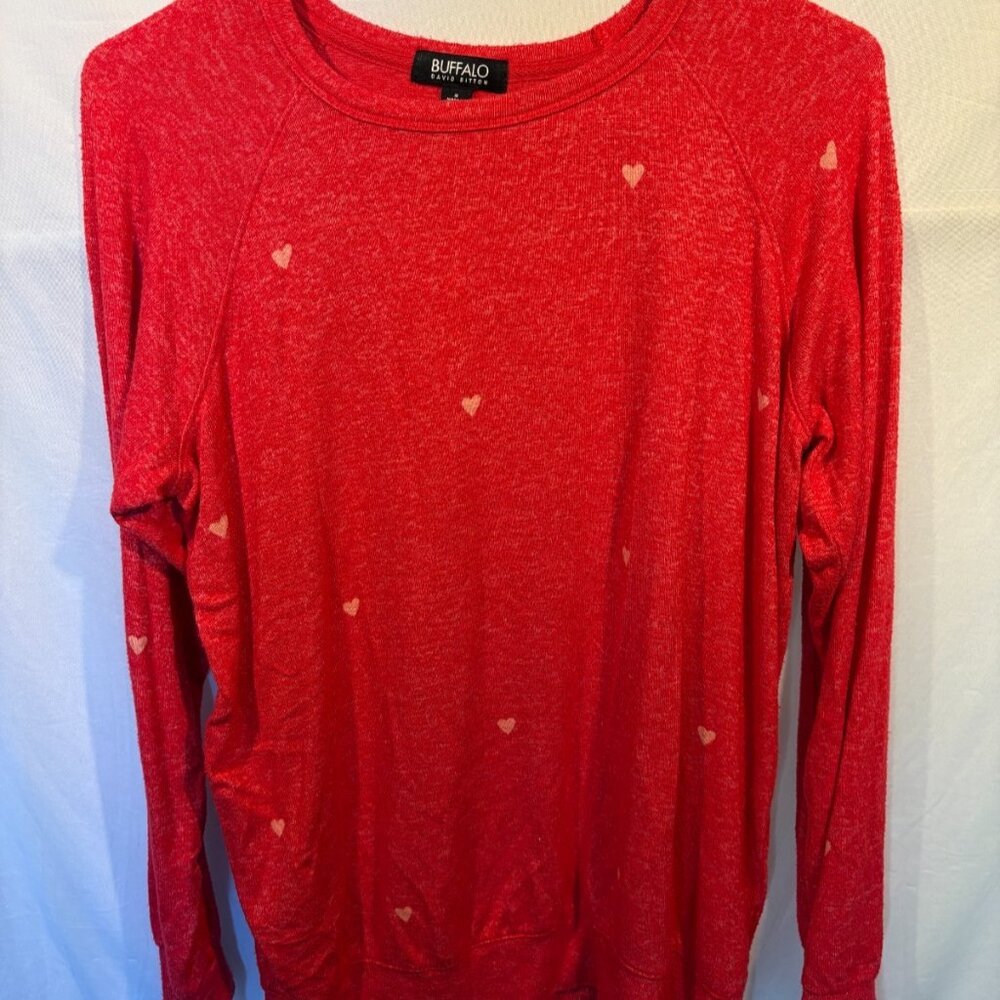 Buffalo Women's Top Super Soft Small Red Sweater Lightweight Hearts